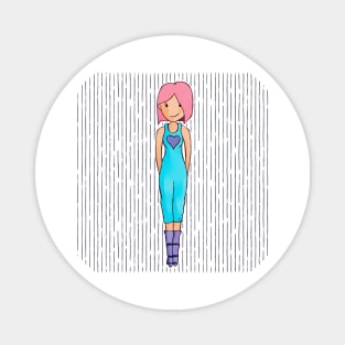 Cute girl with pink hair and a turquoise blue outfit. Magnet